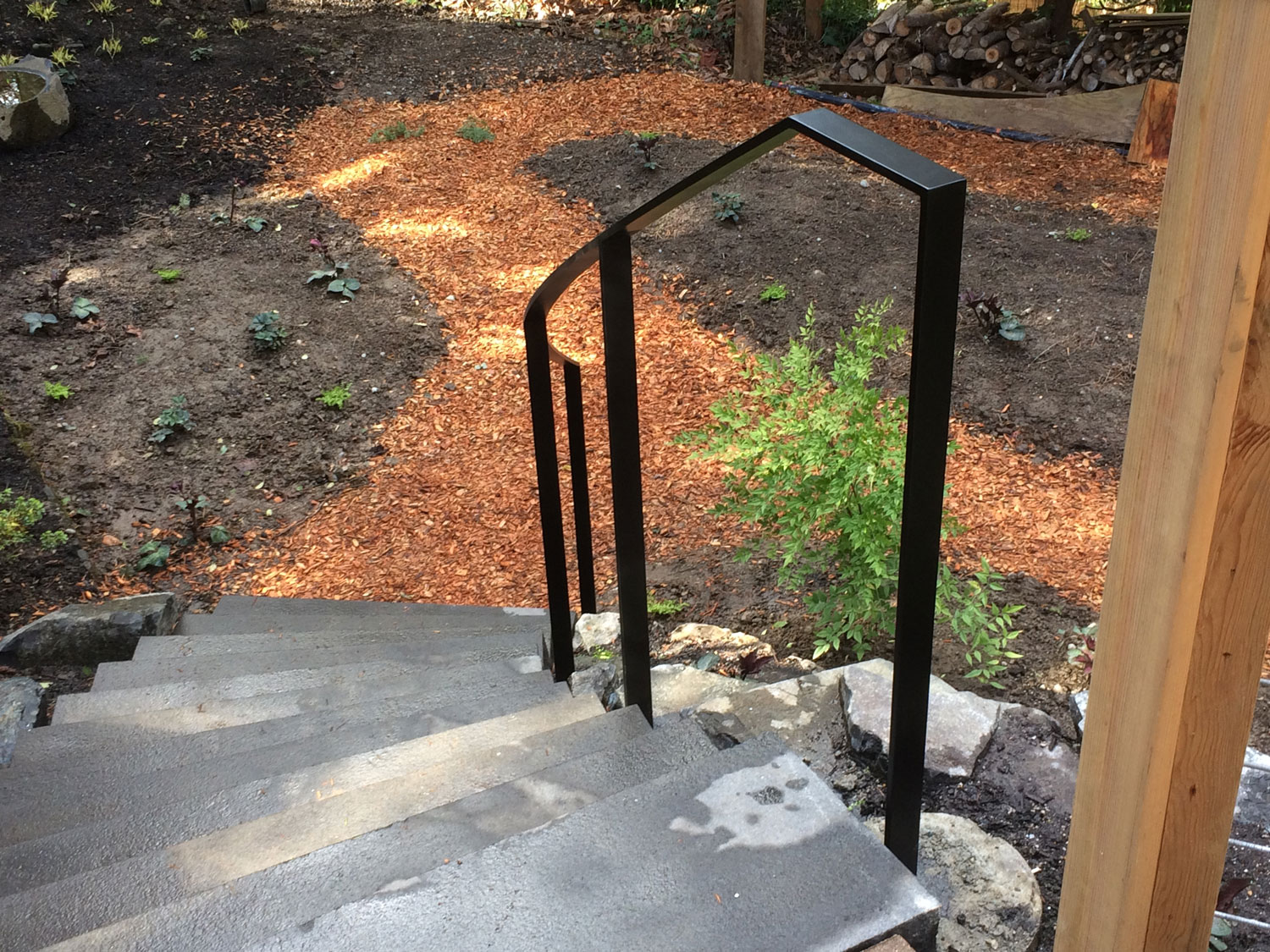 Exterior Modern Handrail for Backyard Steps by Blackbird Iron - Seattle, WA