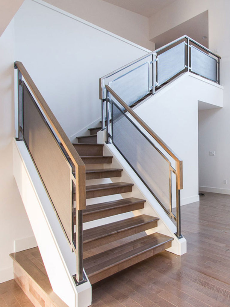 Modern Home Guardrails for Main Stairs - from bottom - Kirkland, WA
