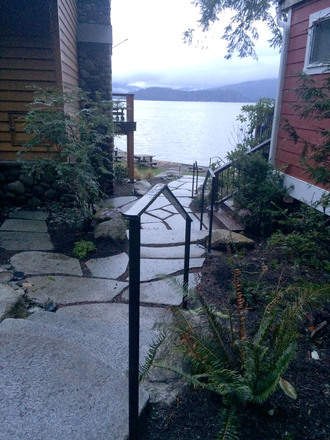 Hand Forged Iron Handrails with Stone Path - Seattle, WA